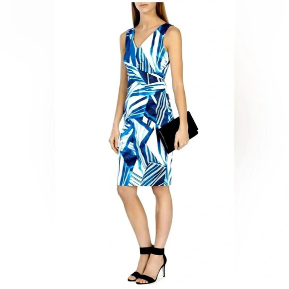 Karen Millen Blue White Geometric Print Sleeveless Sheath Dress Women’s Size 4 - Picture 10 of 10